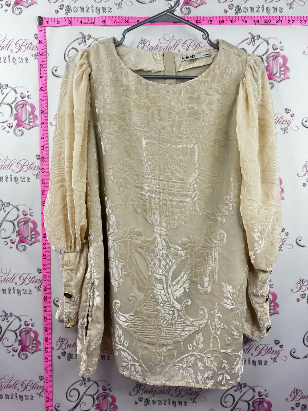 KHAADI blouse ornate buttons Ivory Burnout Long-Sleeve Tunic bubble sleeve